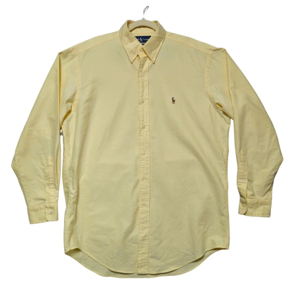 Ralph Lauren Yarmouth Mens 15.5 33 Yellow Cotton Oxford Button Down Flesh Pony - Picture 1 of 7